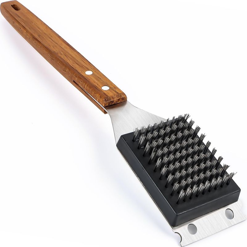 Brosse Barbecue, 2-in-1 Grillreinigungsbürste, Grillbürste Mit Großem Holzgriff, Bürste Für Grillrost, Grillbürste Für Kohlegrill Und Elektrogrill