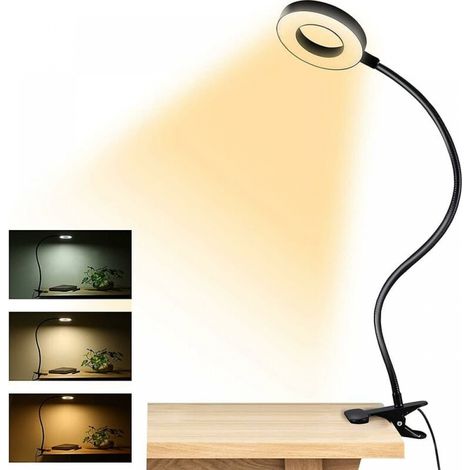 Leseleuchte Mit Klemme, Usb-led-schreibtischlampe, Licht Mit 3 Farbmodi, Augenschonende Klemmlampe Für Bücher, Flexibler 360-grad-schwanenhals