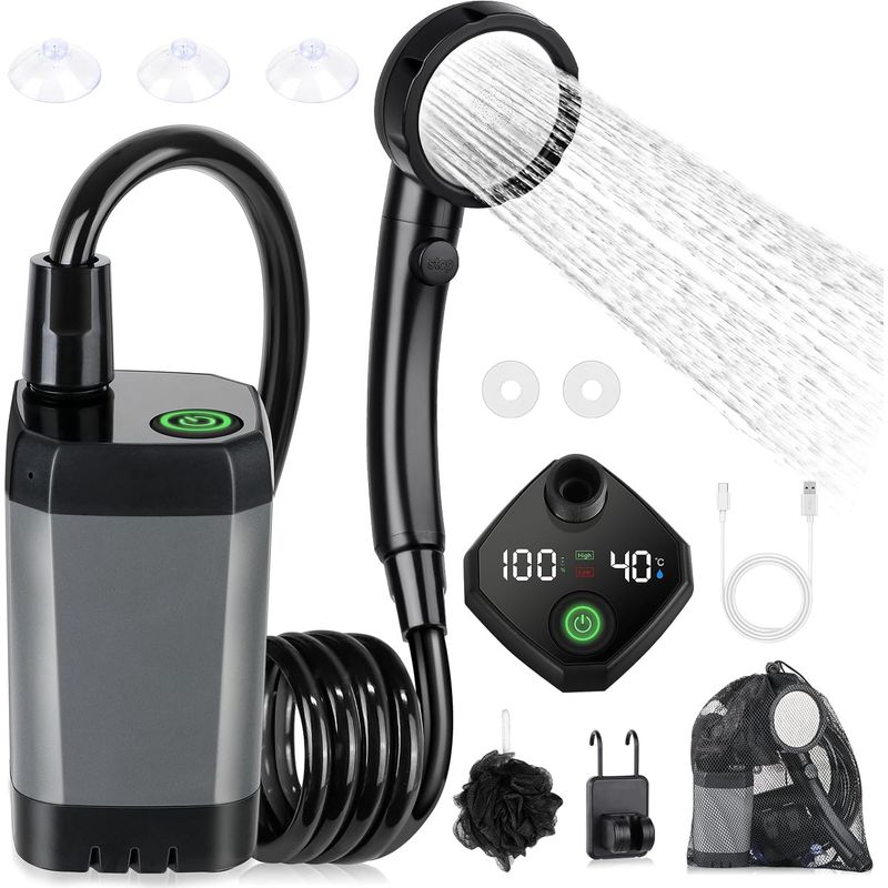 Camping-dusche, Tragbare Dusche, Wiederaufladbare Elektrische Duschpumpe, Wasserdicht, Mit Intelligenter Anzeige Und 4-modus-duschkopf Für Outdoor, Camping, Wandern