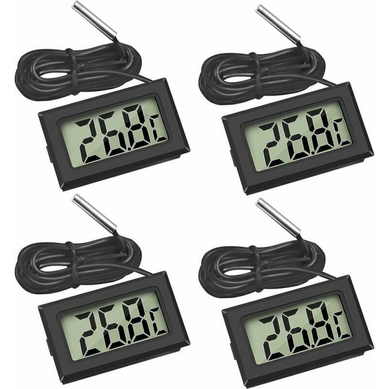 (4x Noir) Mini Digitales Lcd-thermometer Mit Temperaturfühler, Temperatursensor-tester Für Kühlschrank, Gefrierschrank Und Aquarium