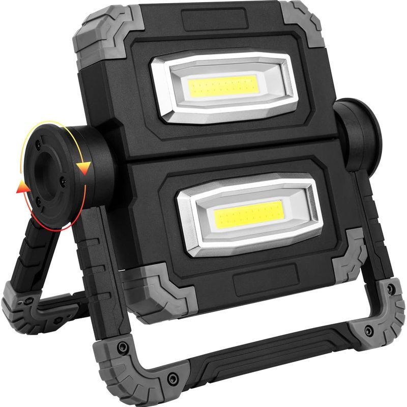 Led Wiederaufladbar, Arbeitsleuchte Mit 2 Cob-scheinwerfern, 3 Modi, 20w 5000 Mah Externe Batterie, Faltbarer Led-baustrahler Mit 360°-drehung Für Camping Und Reparaturen