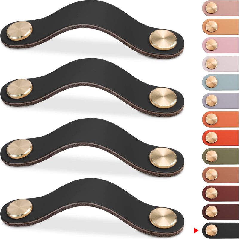 4er-pack Möbelgriffe Aus Leder, Schranktürknopf Und Schubladengriff Aus Leder, Vintage-möbelgriffe Für Schränke, Kommoden, Küche, Badezimmer (schwarz, 160 Mm)