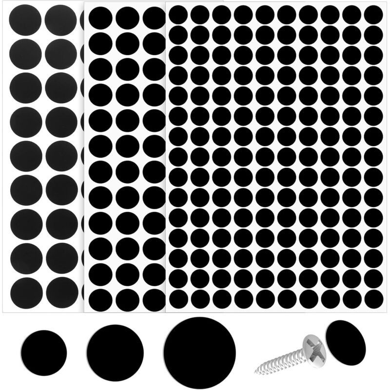 2er-set Von 290 Selbstklebenden Pvc-schraubenabdeckungen, Staubbeständig Für Möbel, Holzschrauben, Wand, Schrank, Schreibtisch - 12 Mm, 15 Mm, 21 Mm (schwarz)