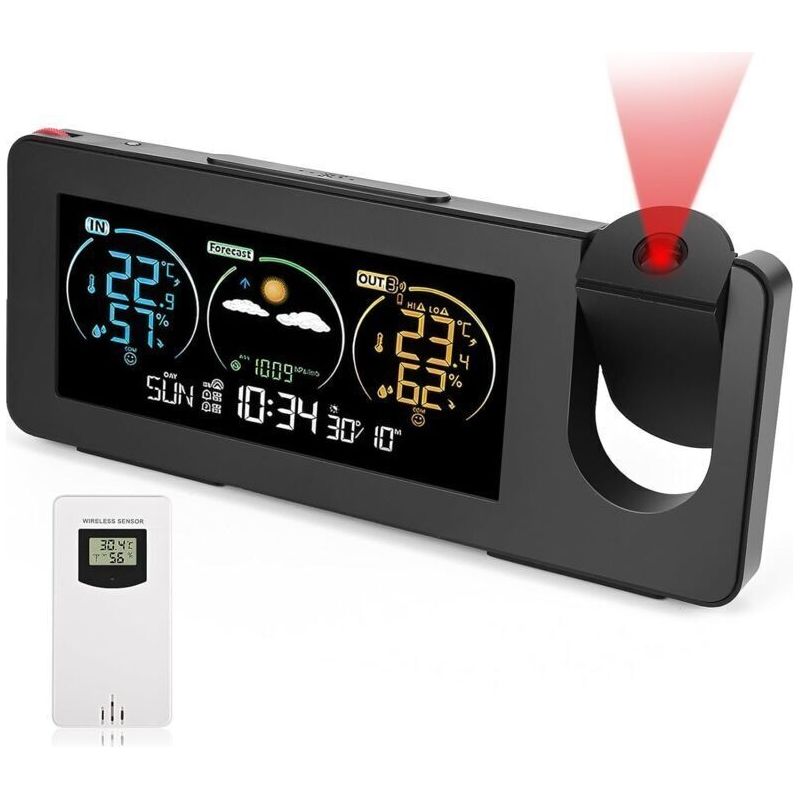 Kabellose Wetterstation Mit Außensensor, Lcd-display, Wettervorhersage, Temperatur, Wecker Mit Schlummerfunktion, Wetterstation Mit Projektion, Für Innen