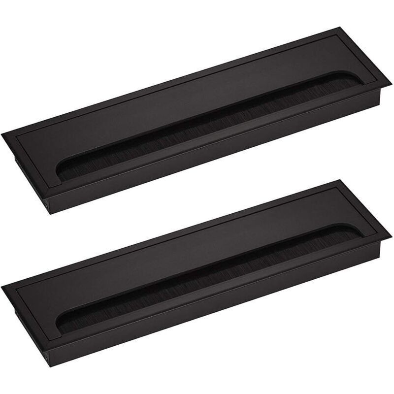 Kabeldurchlass Für Rechteckige Schreibtische, 80 X 275 Mm, Kabeltülle Für Bürotisch Und Wohnmöbel, Aus Eloxiertem Aluminium, Schwarz, Quadratisch, 2 Stück