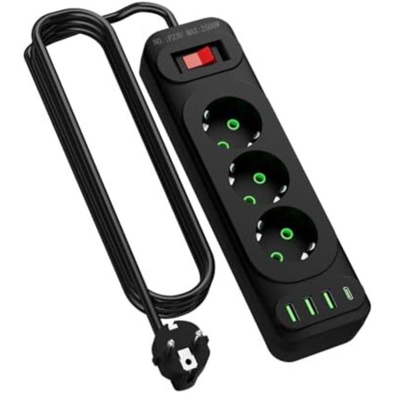 Winkelsteckdose Mit Usb Und Typ-c, Mehrfachsteckdose Mit 3/4/6/8 Steckplätzen, Schalter Und 2 M Kabel Für Die Küche (3 Steckplätze)