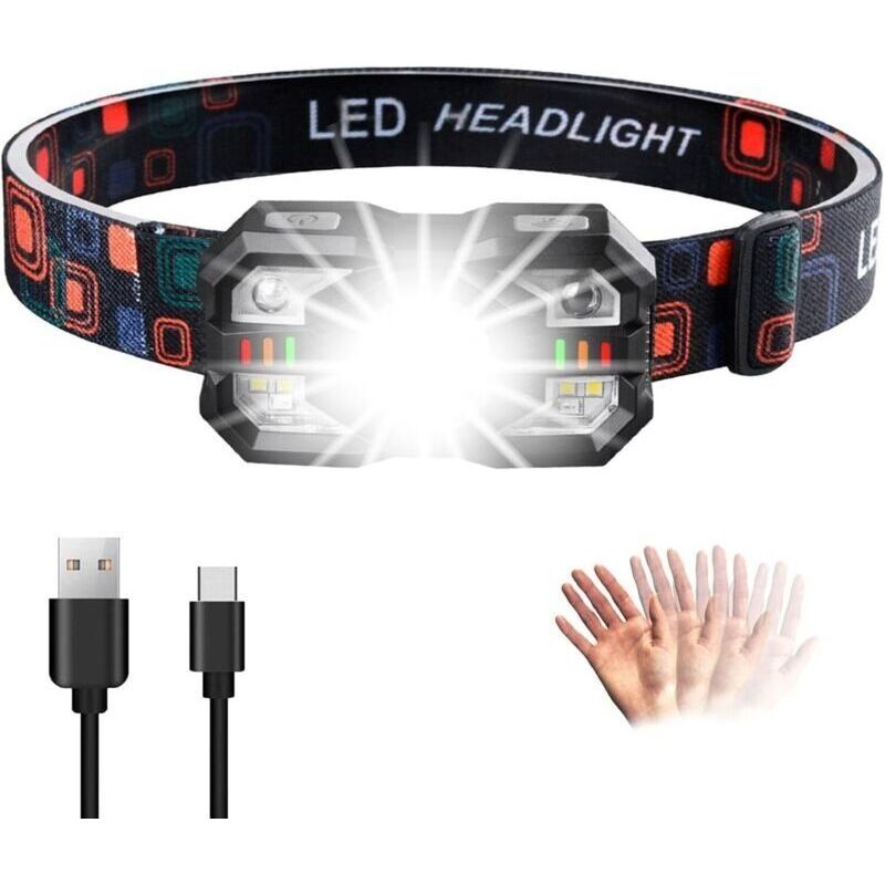 Leistungsstarke, Wiederaufladbare Led-stirnlampe, Ultrahell, Leicht Und Langlebig Mit Sensor Und Rotem Licht, Ipx5, Für Laufen, Angeln, Radfahren, Camping