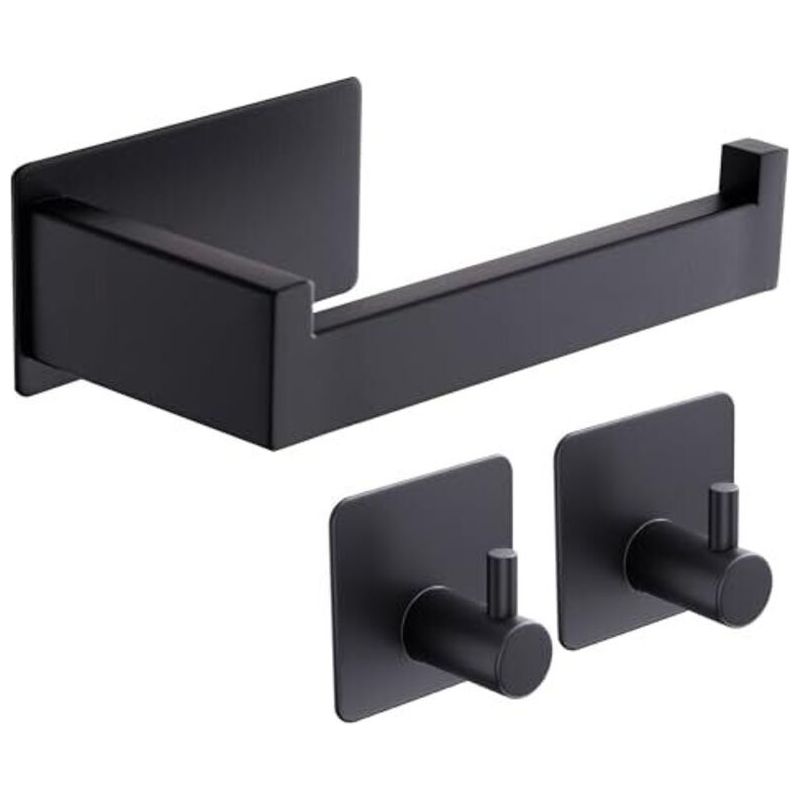 Toilettenpapierhalter Ohne Bohren, Schwarz, Mit 2 Klebehaken, Aus Edelstahl.