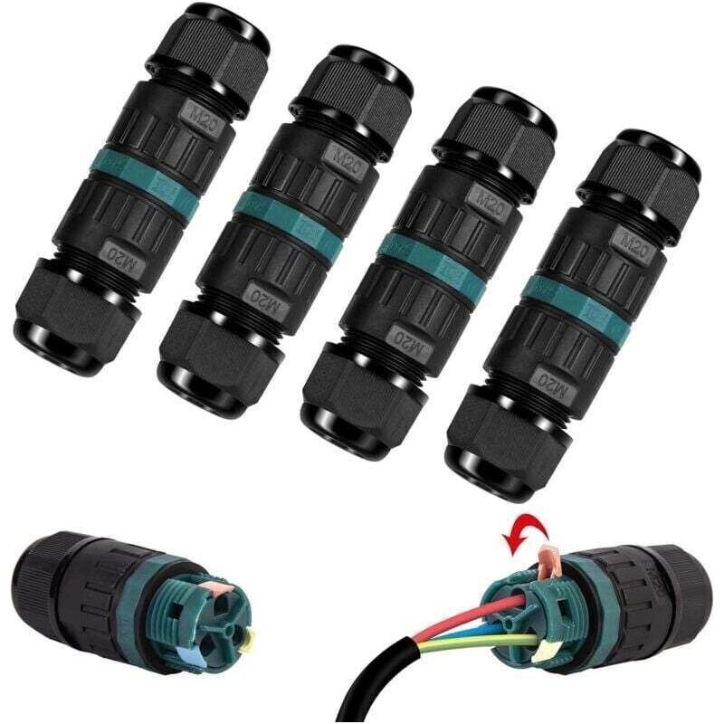 4er-set Wasserdichte Ip68-elektrosteckverbinder – 3-polige Steckverbinder Für Kabel Mit 5–12 Mm Durchmesser, Außen-abzweigdose Für Garten Und Untergrund