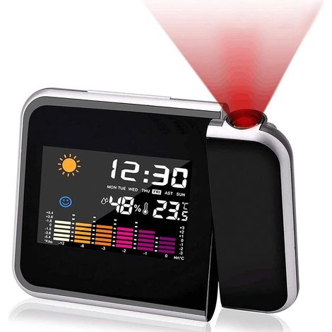 Heller Wecker Mit Einstellbarer Projektion – Farb-lcd-anzeige – Doppelter Alarm – Temperatur Und Luftfeuchtigkeit – Stromversorgung Über Usb Oder Aaa-batterien