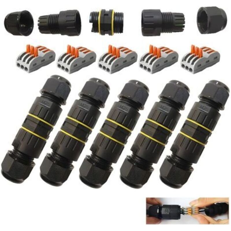 Wasserdichter Elektrischer Verbinder, Ip68 Wasserdichter Stecker, Wasserdichte Außen-abzweigdose, 3-wege, Für Kabel Ø 6 Bis 11 Mm (5 Stück)