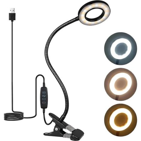 Wiederaufladbare Led-schreibtischlampe, Usb-klemmlampe 360°, 3 Helligkeitsstufen Für Lesen Und Arbeiten