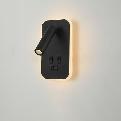 Led-wandleuchte Mit 2 Schaltern, Usb-ladeanschluss, Aluminium, Geeignet Für Schlafzimmer Und Wohnzimmer, 3000k (3w + 10w).