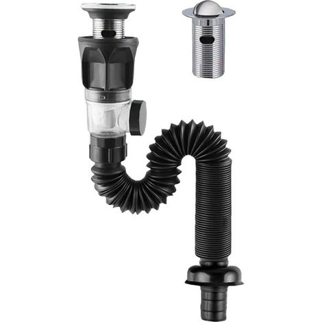 Flexibler, Geruchsneutraler Spülbeckenablauf, Teleskopische Ablaufanschlüsse, Gerade Wandablaufanschlüsse (schwarz)