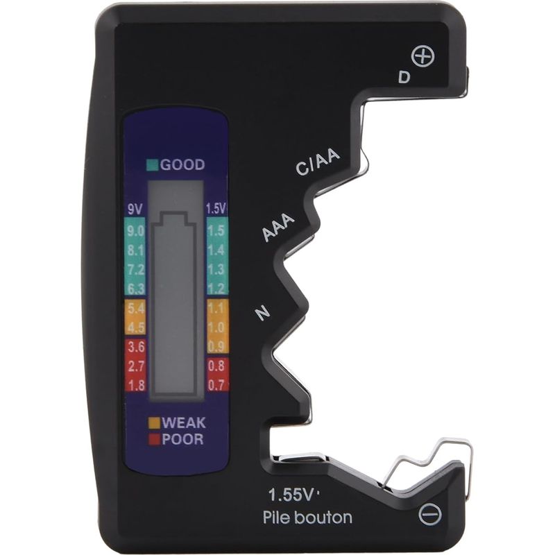 Mini-batterietester Abs Batterieprüfer Mit Lcd-display Für D-batterie, C-batterie, Aa/aaa/lr44 (1,5v Knopfzelle), 9v-batterie, 6f22 (schwarz)