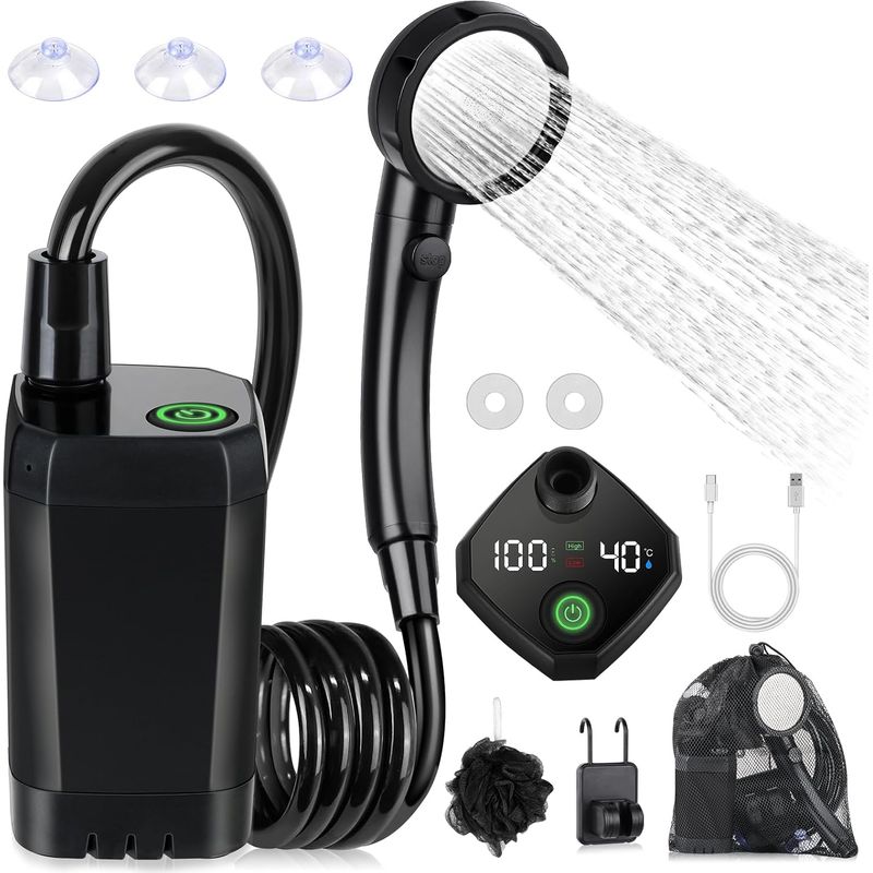 Camping-dusche, Tragbare Dusche, Wiederaufladbare Elektrische Duschpumpe Mit Intelligenter Anzeige Und 4-modus-duschkopf