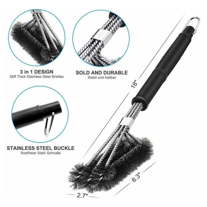 Grillbürste, 3-in-1 Grillreinigungsbürste, Langer Griff, Edelstahlborsten Zum Schnellen Und Effektiven Reinigen Aller Grills