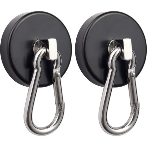 Zwei Schwarze Magnet-haken Mit Drehbaren Karabinern, Maximale Zugfestigkeit Von 75 Kg, Zum Aufhängen.