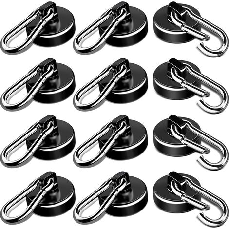 Robuste Magnet-haken, Tragfähigkeit 22 Kg, Mit Karabiner, Drehbar, Geeignet Für Küchen-kühlschränke Usw. – 12er-set, Schwarz