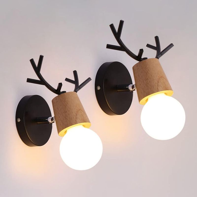 Retro-wandleuchte 2er-pack, Kreatives Design Hirschgeweih-wandlampe Aus Holz, Vintage-metall-wandbeleuchtung, Verstellbare Innen-wandleuchten Für Wohnzimmer, Schlafzimmer, Flur, Moderne Dekoration