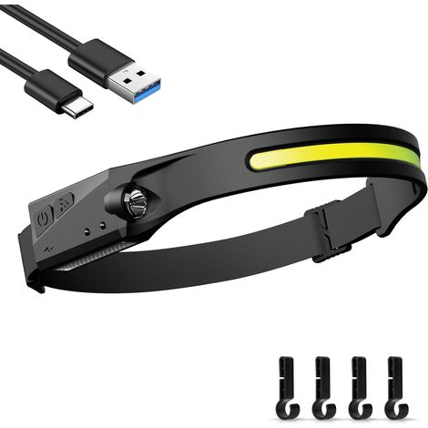 Wiederaufladbare Usb-led-stirnlampe, Leistungsstarke Led-taschenlampe, Wasserdichte Cob-stirnlampe Für Camping Mit Empfindlichem Sensormodus Für Wandern, Radfahren, Hundespaziergänge Und Angeln
