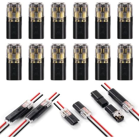 Niederspannungs-kabelverbinder, 12 Stück 2-polige Kabelsteckverbinder, Elektrische Steckverbinder Für Kabel 18-22 Awg (schwarz)