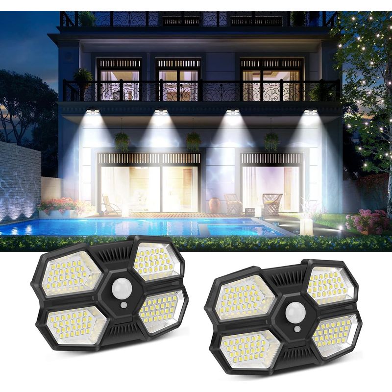 Solarleuchte Für Außenbereich, Led-außenstrahler Mit Bewegungsmelder, 108 Leds, Solarlampe Mit 3 Modi Und Bewegungssensor, Ip65 Wasserdicht, Für Garage, Garten, Zaun - 2er Pack