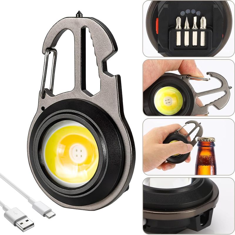 Kob Kleine Taschenlampen, 500 Lm Wiederaufladbare Mini-led-taschenlampe Mit 7 Modi, Tragbare Arbeitsleuchte Mit Schraubendreher Und Flaschenöffner Für Camping, Wandern Und Angeln