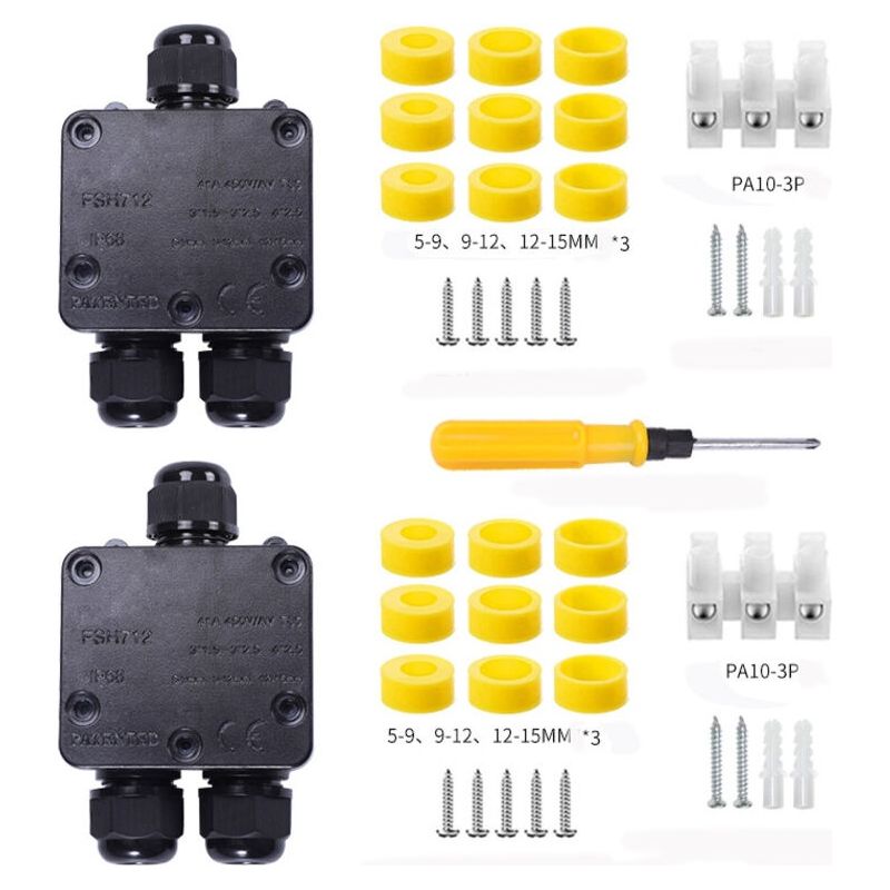2 Stück Wasserdichte Abzweigdose Ip68, Außen-abzweigdose, 3-wege-kabelverbinder Für Kabel 9mm-12mm