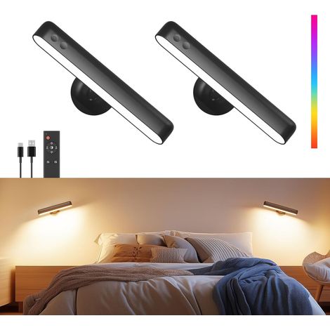 Wiederaufladbare Wandleuchte 6000mah, Speziell Für Das Schlafzimmer Entwickelt, Mit Fernbedienung, Schwarz, 18 Rgb-farben, 2er-pack.
