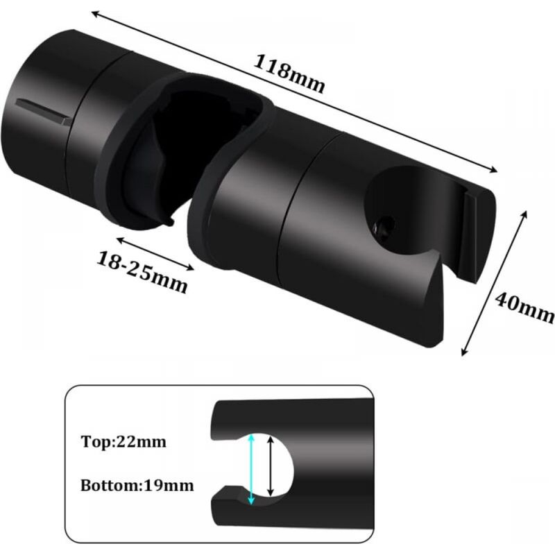 Universeller Schwarzer Duschhalter Für Duschstangen Von 18 Bis 25 Mm, Verstärkter Duschkopfhalter Aus Massivem Abs, Mattschwarz