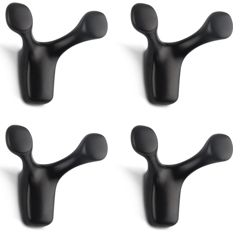 4 Stück Doppelwandhaken, Robuste Und Solide Geweih-wandgarderobe Aus Zinklegierung, Kleiderhaken Für Bad, Schlafzimmer Und Küche, Inklusive Schrauben (matt Schwarz)