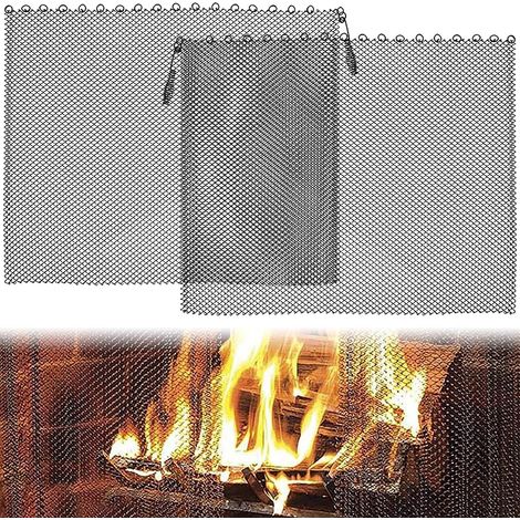2er-pack Kaminvorhänge Aus Metallgitter, Feuerfeste Kette Mit Scroll-muster, Kaminschutz Aus Metall (24 × 18 Zoll)
