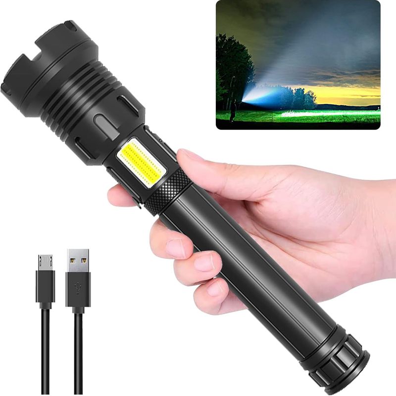 Ultra-starke Led-taschenlampe, 90.000 Lumen Cob-led Taktische Militärtaschenlampe Mit 10.000 Mah Usb-aufladbarem Akku, Ip65 Wasserdicht, 7 Modi, Zoombar Für Camping, Wandern, Notfall