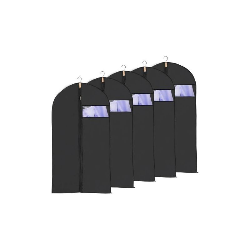 5er Set Kleidersäcke Für Reisen Mit Transparentem Sichtfenster, Anzug- Und Jackenhüllen, Staub-, Motten- Und Feuchtigkeitsbeständig, Wasserdicht, 60x130cm, Schwarz