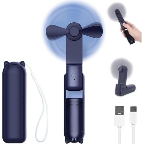Tragbarer, Faltbarer Mini-ventilator – 2000 Mah Akku – Usb-powerbank-funktion – Leise Für Büro Und Reisen