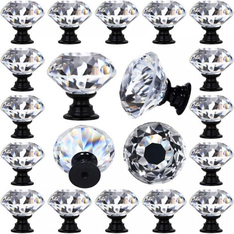 20er-pack Kristallglas-schubladengriffe, Mit Diamanten Verziert, Küchenschrankgriffe, Schwarze Basis 30 Mm (1-1/4 Zoll)