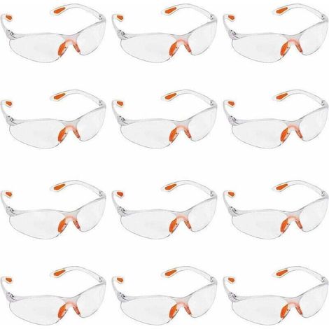 Set Mit 12 Transparenten Schutzbrillen - Schutzbrille Mit Kunststoffgläsern, Nasensteg Und Gummibügelenden Für Mehr Komfort - Transparente Psa-brille