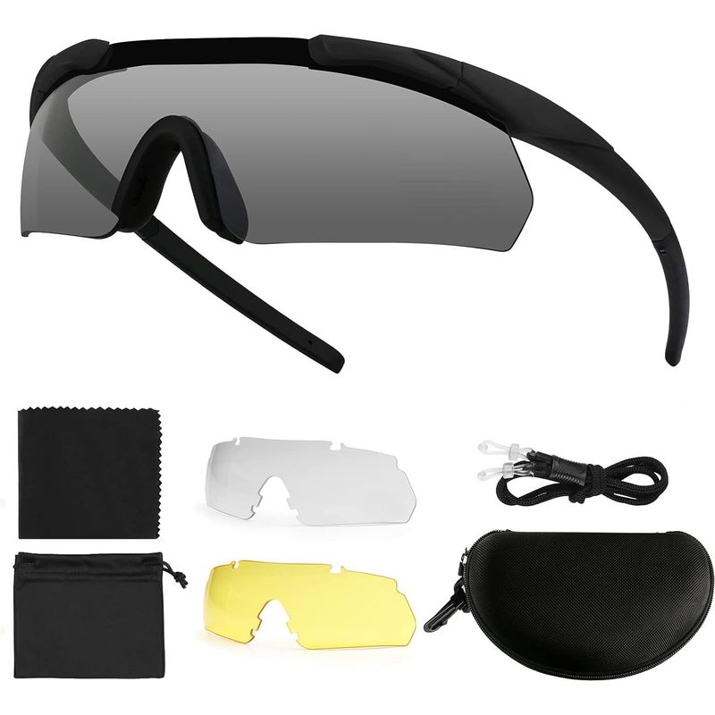 Sicherheitsbrille, Taktische Schießbrille Mit 3 Austauschbaren Gläsern, Sicherheits-sonnenbrille, Transparente Fahrradbrille, Stoßfest Für Arbeit Und