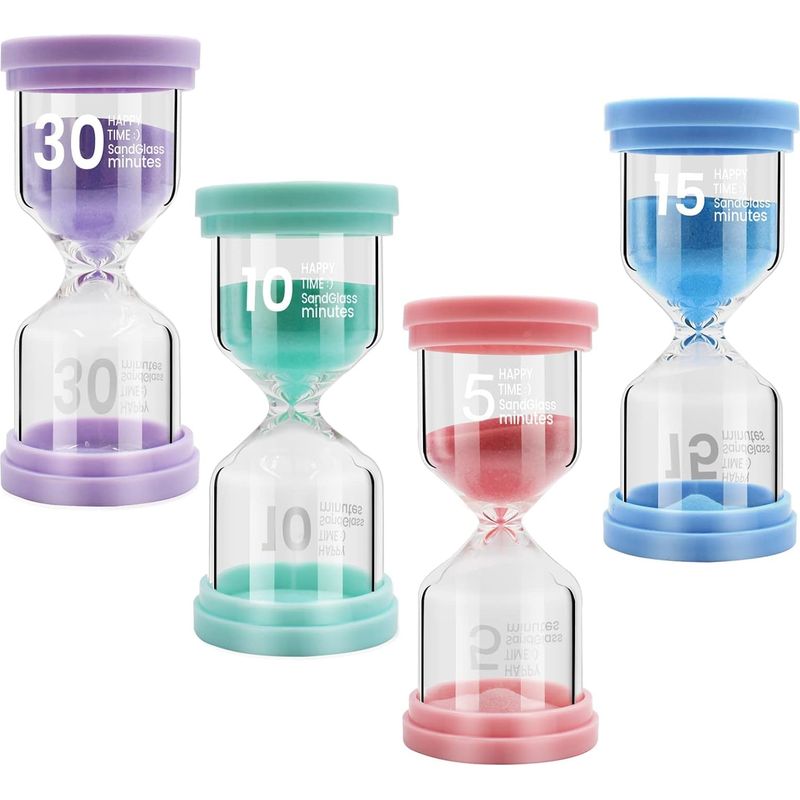 4er Set Sanduhren, Farbige Glas-sanduhr-set Aus Transparentem Glas, 5 Min/10 Min/15 Min/30 Min - Sanduhr-timer