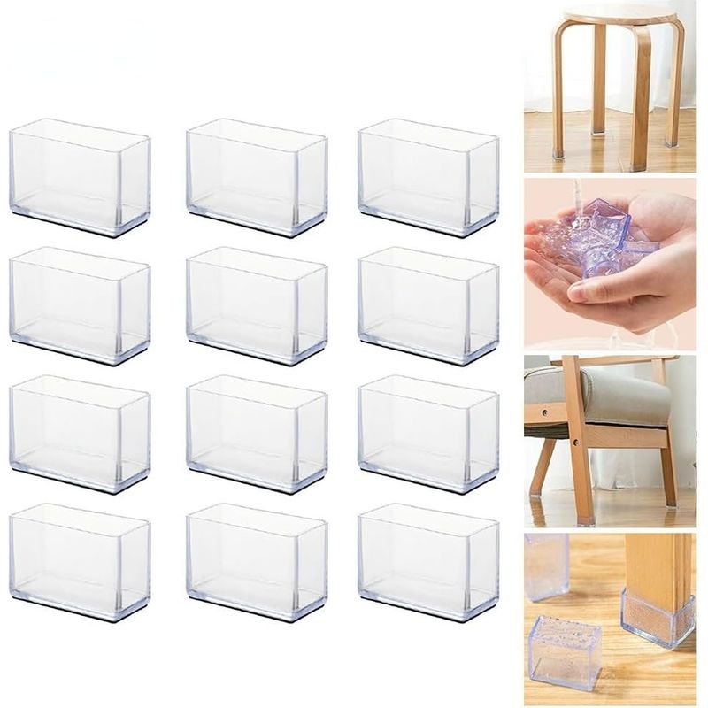 Satz Von 12 Rechteckigen Bodenschutzkappen Für Stuhlbeine - Tischfußschutz - Transparente Schutzkappen - 20 X 30 Mm