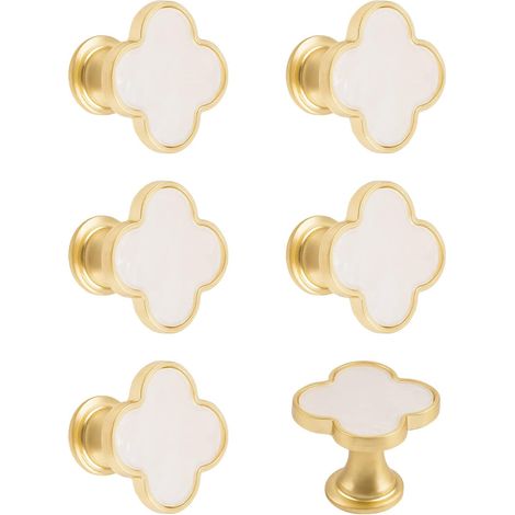 6er-set Kreative Schubladengriffe Aus Zinklegierung Mit Einzelloch Für Kommode, Schrank, Tür Und Möbel, Goldene Basis Mit Weißer Oberfläche