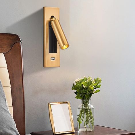 Wandleuchte Mit Led, Usb-ladeanschluss, Hebeschalter Und Nicht Angeschlossenen Einbaukabeln (goldfarben)