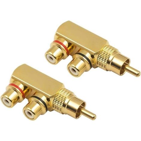 Rca Y-verteileradapter, 90-grad-rca-stecker Auf 2 Rca-buchsen Für Audio/video, Vergoldeter Stecker (2er-pack)