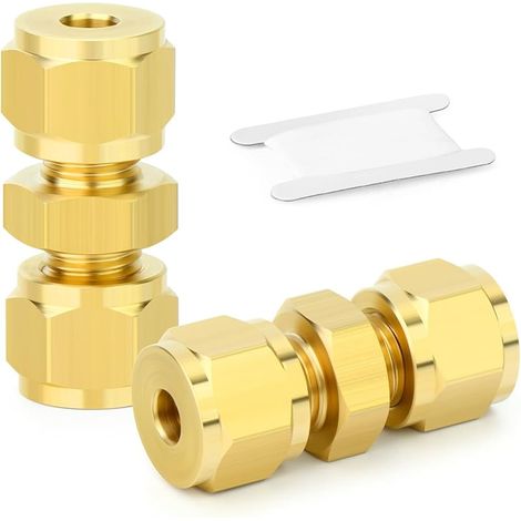 2 Stück Messing-kompressionsfitting, 4 Mm Gerader Doppelnippel, Doppelring-verbinder Für Kupfer-, Kunststoff- Und Aluminiumrohre