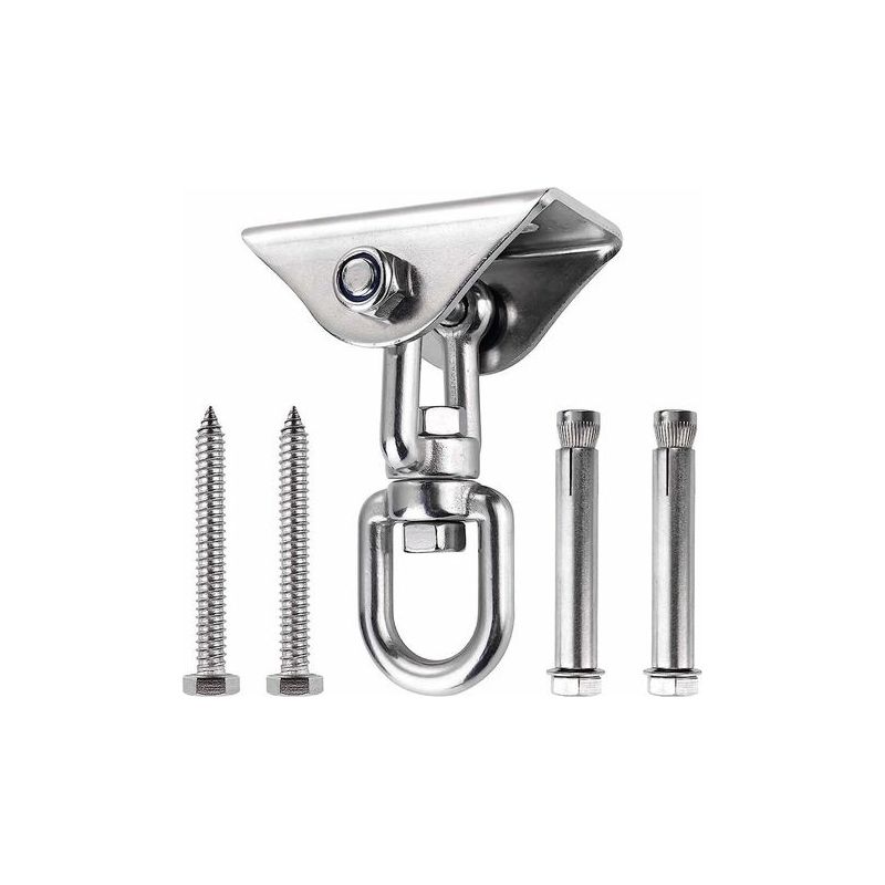 Deckenhaken Aus 304 Edelstahl, 500 Kg Tragfähigkeit, 360° Drehbar, Befestigungsset Für Beton Und Holz, Geeignet Für Hängesessel, Lampen, Hängematten Und Yoga, Inklusive 4 Befestigungsschrauben