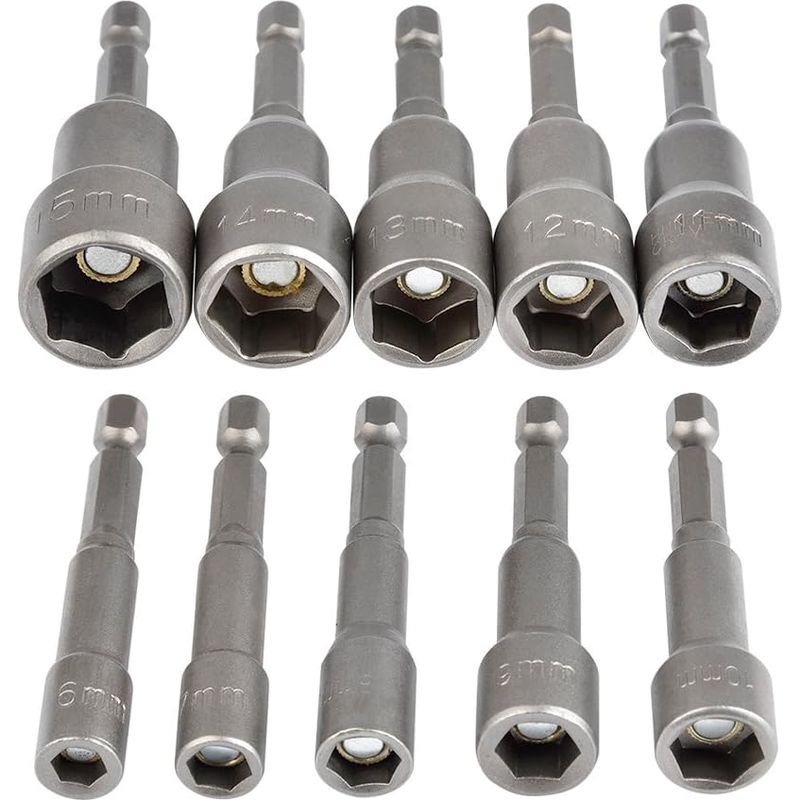 Magnetisches Sechskant-steckschlüssel-set, 10 Stück, 6-15 Mm – Schlagfester 1/4-zoll-satz Mit Adapter – Werkzeug Für Schrauber