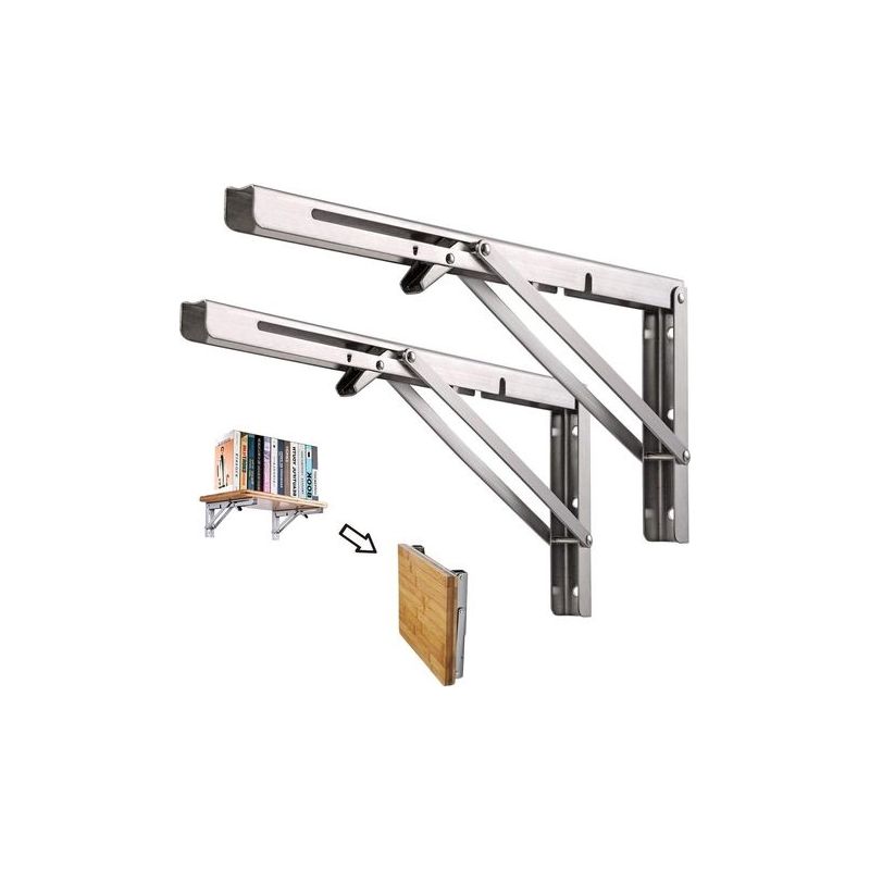 Klappwinkel, 2 Stück Klappregalhalter Aus Edelstahl, Wandkonsole, Klappbare Wandhalterung Für Regale, Tischbank Mit Kurzem Auslegerarm (350 Mm), Silberfarben