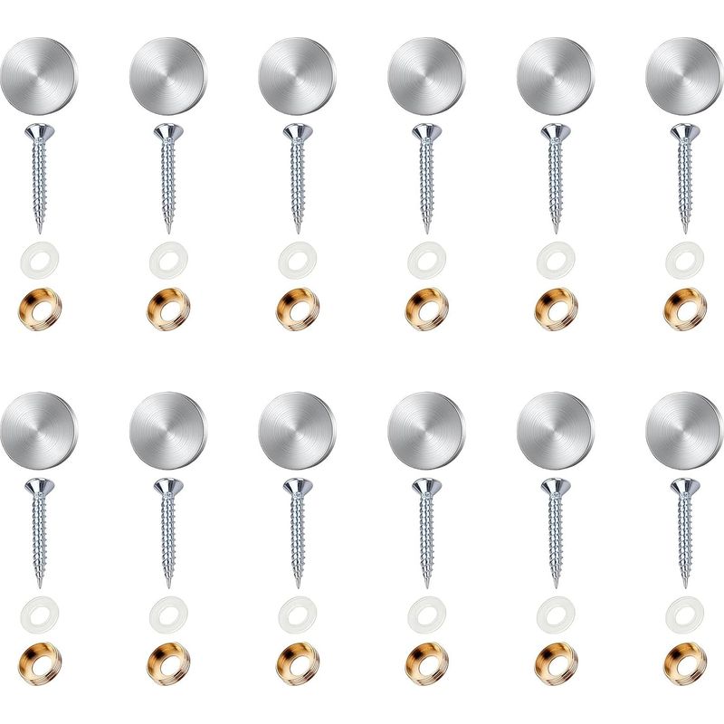 Set Aus 12 Spiegelschrauben - Dekorative Schrauben - 16 Mm - Aus Edelstahl - Mit Unterlegscheiben - Silberne Zierschrauben - Für Tische, Badezimmerpaneele, Glas, Spiegel Und Dekoration