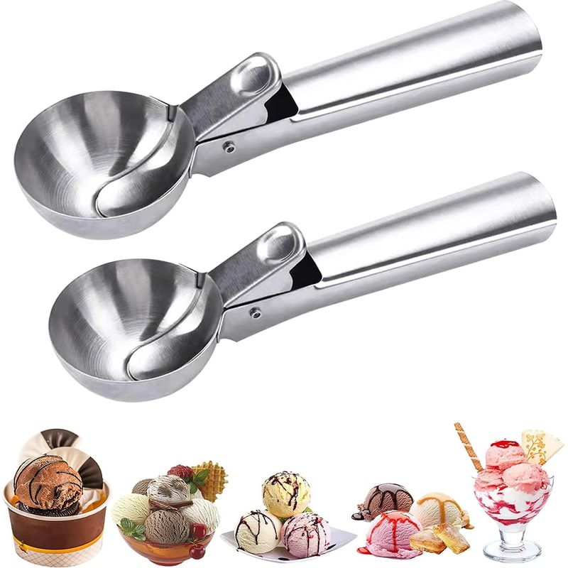Eislöffel - Eiskrem-löffel - Rostfreier Stahleislöffel Mit Einfachem Auslöser, Zum Portionieren Von Eiscreme, Kuchenteig Und Pürees